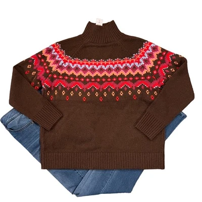 NWT LOFT Lou & Grey Brown & Pink Fair Isle Sweater - SIZE LARGE - Image 1 of 4