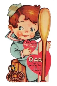 1947 Fold-Out, Die-Cut Valentine Card, Sailor Boy With an Boat Ore - Picture 1 of 3