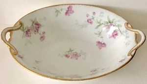 Antique Theodore Haviland France Oval Vegetable Dish Pink Flowers Gold 2 Handle - Picture 1 of 5