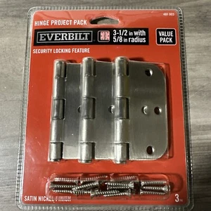 3 Pack Everbilt Security Door Hinge Satin Nickel 3-1/2" x 5/8" Radius 481 003  - Picture 1 of 7