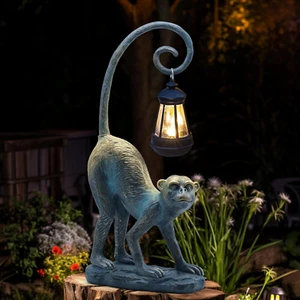 Resin Monkey Statue with Solar Light - Whimsical Garden Decor, Good Luck Gifts f - Picture 1 of 12