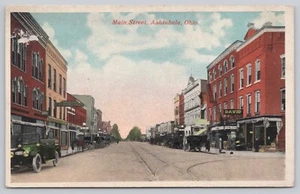 Main Street Antique Cars Horse Carriage Ashtabula Ohio White Border Postcard - Picture 1 of 2