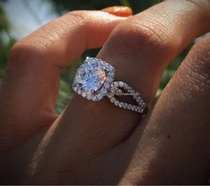 2 Ct Round Cut Lab-Created Diamond Engagement Ring 14K White Gold Plated - Picture 1 of 4