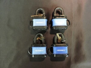 Four 4mm Brinks Padlocks All Keyed The Same with rubber key lock protectors - Picture 1 of 5