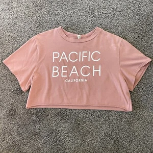 Pacific Beach California Crop Top T-Shirt Summer Sports Pink Surf Beach - Picture 1 of 6