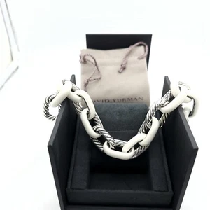 Rare David Yurman Sterling Silver 19mm White Enamel Madison Cable Link Bracelet - Picture 1 of 14