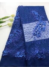 Gorgeous Blue Handstiched Petals Lace Fabric. ( 5yards)