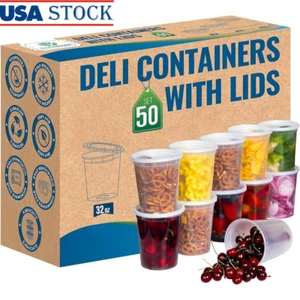 50 Sets Deli Plastic Food Containers W/ Airtight Lids Leakproof Slime Combo Pack - Picture 1 of 6