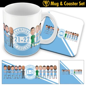 City Champions of England 2022 Tasse & Untersetzer Set Manchester Man Foden Pep etc - Bild 1 von 1
