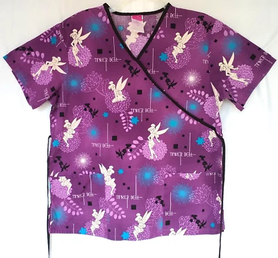 Tinkerbell Disney Scrub Top Nursing Women's Medium Purple Tinker Bell Fabric Vet - Image 1 of 4