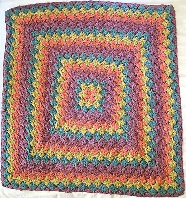 HANDMADE Crochet AFGHAN KNIT of COLOR SQUARE Quilt CHAIR Lap COUCH Throw BLANKET - Image 1 of 4