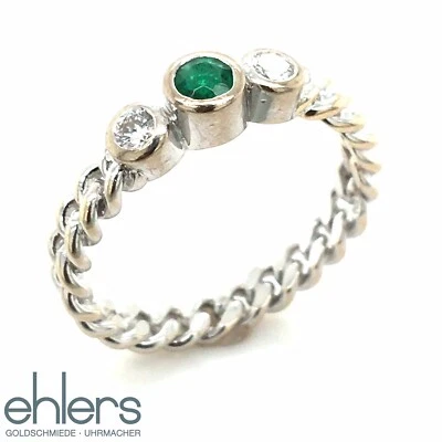 Damenring Brillanten Smaragd Gold 750er Weißgold 18kt grün Kettenring fest 1275 - Bild 1 von 4