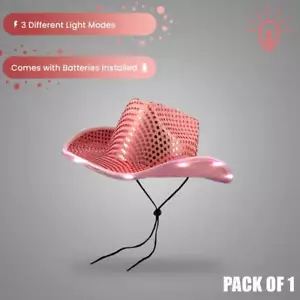LIGHT UP SEQUIN PINK COWBOY HAT - COUNTRY FUN! - Picture 1 of 6