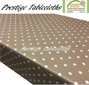 Taupe Polka Dot Spots PVC Vinyl Wipe Clean Tablecloth Oilcloth - ALL SIZES - Picture 1 of 1