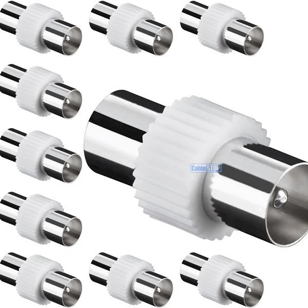 CABLESTOP 10 x ACCOPPIATORE Cavo Antenna TV Maschio a Maschio Connettore COAX Adattatore CONFEZIONE DA DIECI