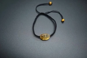 Bracciale Citrino Charm Cordoncino Intrecciato Braccialetto Corda Tibetana Nero per Uomo - Foto 1 di 10