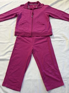 Hanes Women’s Magenta Lounge Set Sz L Jacket Capri Pants Y2K Retro Tracksuit - Picture 1 of 15