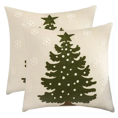  Juego de Fundas de Almohada de Navidad 18x18 18" x 18" (Pack de 2) Beige Árbol de Navidad Foto 1 de 4