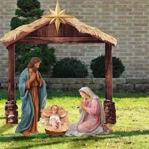Weihnachtskrippe Außen Hof Deko Heilige Familie Wetterfest PVC - Bild 1 von 8