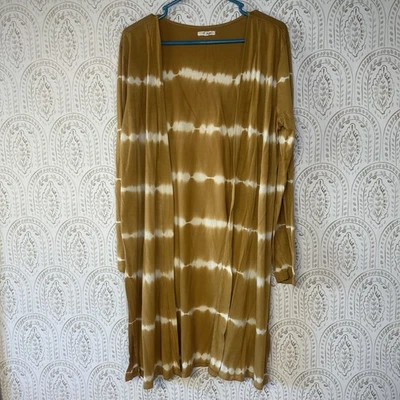 Cárdigan plumero tejido manga larga a rayas amarillas/doradas Maurices para mujer talla mediana Foto 1 de 4