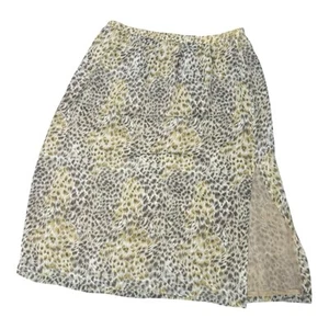Vtg Silk Animal Print Cheetah Slit Pull On Flowy Midi Ankle Skirt 3X Romantic - Picture 1 of 5
