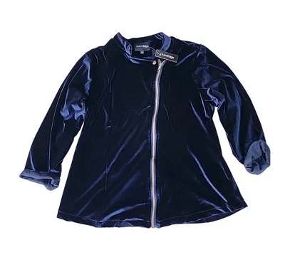 OuterEdge Blue Velvet Moto Style Zip Jacket Ladies Sz L - Image 1 of 4