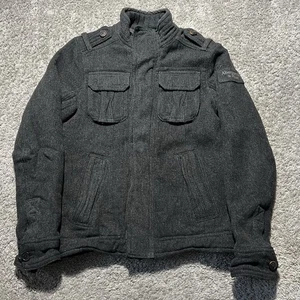 Mens Y2k Abercrombie and Fitch Dark Grey Deck Jacket WOOL BLEND Medium Jacket - Picture 1 of 9