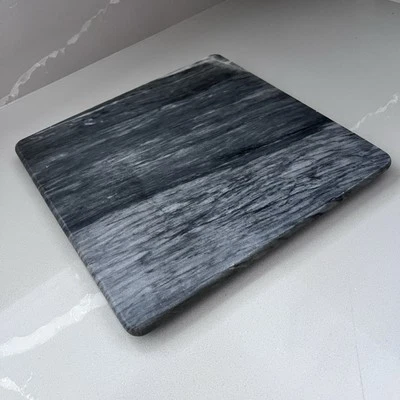 Crate And Barrel Hayes Marble Cheese Board Grey Square Rounded Corners Legs - Image 1 of 4
