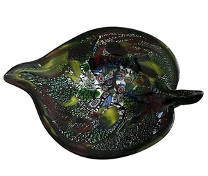 Murano Tutti Frutti Kunstglas Italienisch Silber Fleck Grün Schwarz Schale Schale LESEN - Bild 1 von 8