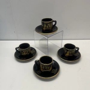 Skratimenos Greece 24k Gold on Black 4 Demitasse Cups, 2½" & 4 Saucers - Picture 1 of 18