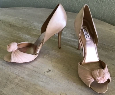 BADGLEY MISCHKA Sz 10 Peachy Pink Stilettos Peek Toe Pumps Store Returns - Image 1 of 4