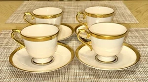 Juego de 4 tazas y platillos de oro Lenox HAVERFORD HALL 24K Ambassador marfil - Imagen 1 de 15