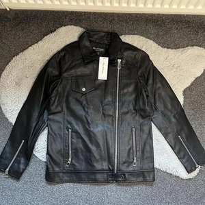 black miss selfridge zip detail faux leather jacket size 6 new with tags - Picture 1 of 6