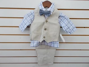 Infant Boys Perry Ellis $45 4pc Khaki Vest Suit Size 12 Months - 24 Months - Picture 1 of 9