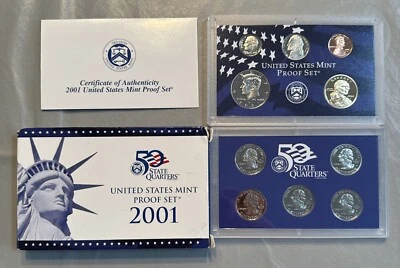 2001-S US Mint Proof Set 10 Coin Set OGP Original Government Packaging COA - Image 1 of 4