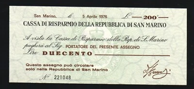 San Marino 200 LIRE P-S102 1976 Pre Euro UNC (ITALY) World Currency BANK NOTE - Image 1 of 3
