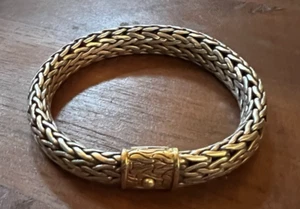 John Hardy 18k Sterling Silver Flexible Bangle Bracelet Heavy 78g Russian Weave - Picture 1 of 8
