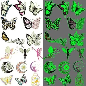 Ooopsiun Luminous Butterfly Temporary Tattoos for Girls - 12 Sheets Glow in T... - Picture 1 of 7