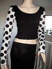 spotted Black top white Extra long sleeve Party Birthday Retro crop Festival UK