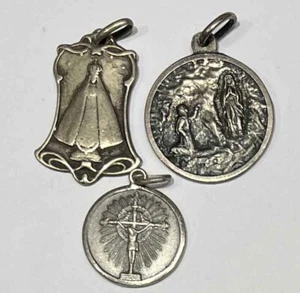 Spanien 1940 ́ Antik Lot x3 Lujan, Lourdes, Jesus Christus Kruzifix, Silbermedaillen - Bild 1 von 12