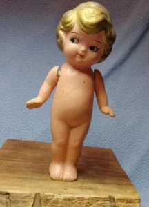 "Made In Occupied Japan" Vintage Doll articulated Arms 5" Tall Gold Painted Hair - Picture 1 of 8
