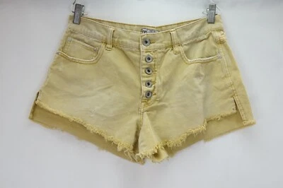 Free People Shorts Distressed Button Up Cutoff Mid Rise Womens  Yellow Size 32 - Image 1 of 4