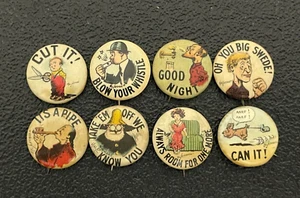 Tokio and Hassan Antique 1910s Cartoon Cigarette Pinback Buttons Lot Of 9 - Picture 1 of 2