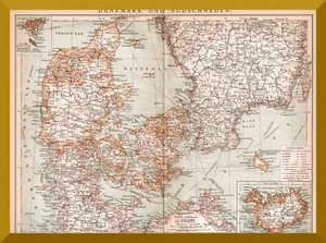 Dänemark und Südschweden +Historische Landkarte von 1895+ Nordschleswig, Seeland - Bild 1 von 3