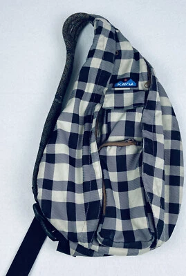 KAVU Rope Sling Bag Canvas Crossbody Black BUFFALO Check Hiking Travel Purse - Image 1 of 4