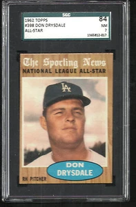 1962 TOPPS #398 N.L. DON DRYSDALE ALL-STAR SGC GRADED 84 7 NEAR MINT LA DODGERS - Picture 1 of 1