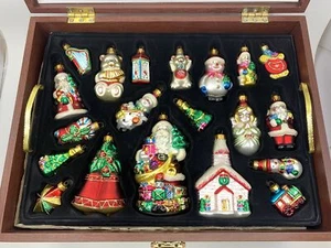Brand New 40 Christmas Tree Ornaments in Cherry Wood Collector's Storage Box - Picture 1 of 12