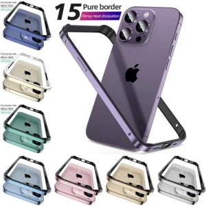 For iPhone 16 15 14 Pro Max 13 12 Metal Frame Four Corner Shockproof Hybrid Case - Picture 1 of 23