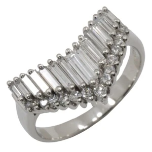 V character Ring Pt900Platinum/diamond #6.2(US Size) 5.6g Women - Picture 1 of 7