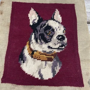 Vintage 1941 Nadelspitze Boston Terrier Hund Kunst Wandbehang 9”x7” fertig - Bild 1 von 10